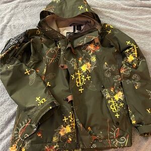 Women's Bonfire Ski & Snow Jacket - Green with yellow and orange accents
